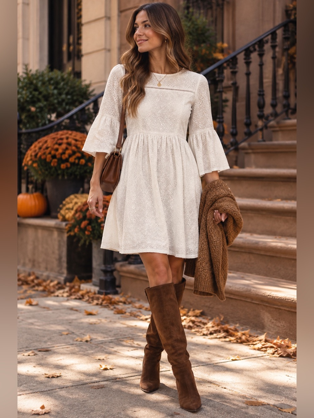 JACK by BB Dakota White Eyelet Fit & Flare Bell Sleeve Dress Size 0